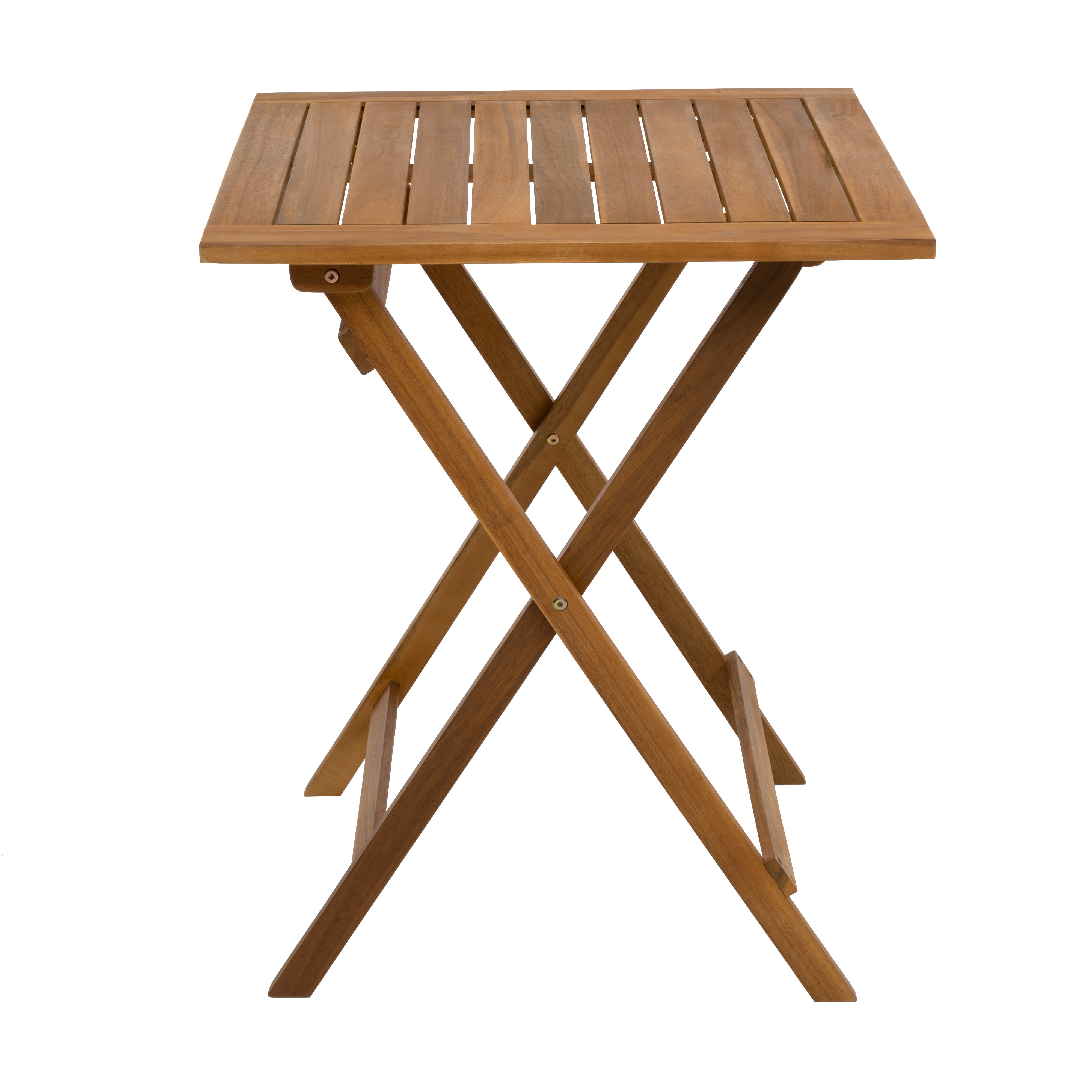 VESTIAMO CASA GIARDINO - Set giardino tavolo pieghevole 60x55 cm e 2 sedie pieghevoli in legno con seduta in corda di poliestere intrecciata